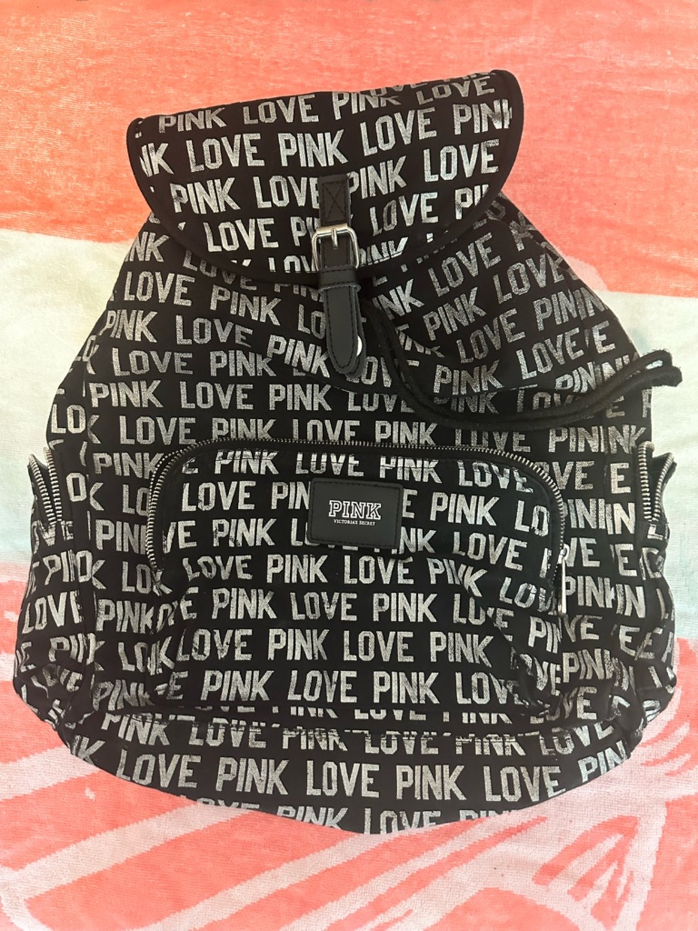 PINK Victoria's Secret Black Logo Print Backpack - Love PINK Victoria's Secret